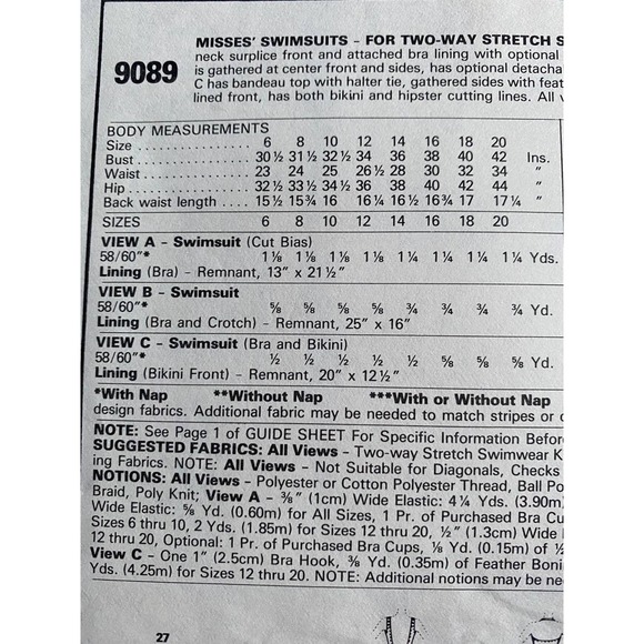 McCalls 9089 swimming suit bikini pattern size 8 10 12 - Picture 4 of 6